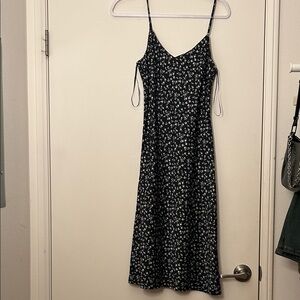 Forever 21 Black Floral Slip Dress with White Daisy Print